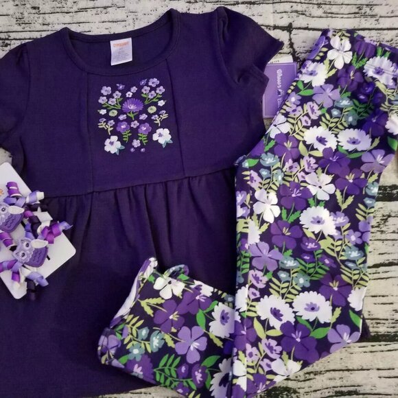 Gymboree Whooo's Cute 4T Leggings, 5T Shirt Hair Curly Clips Outfit NWT - Picture 3 of 4